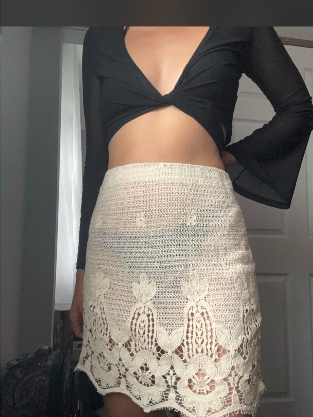 Cream Crochet Lace Mini Skirt